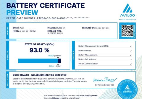Audi e-tron 55, 93% SoH, tažné, HUD, Pano